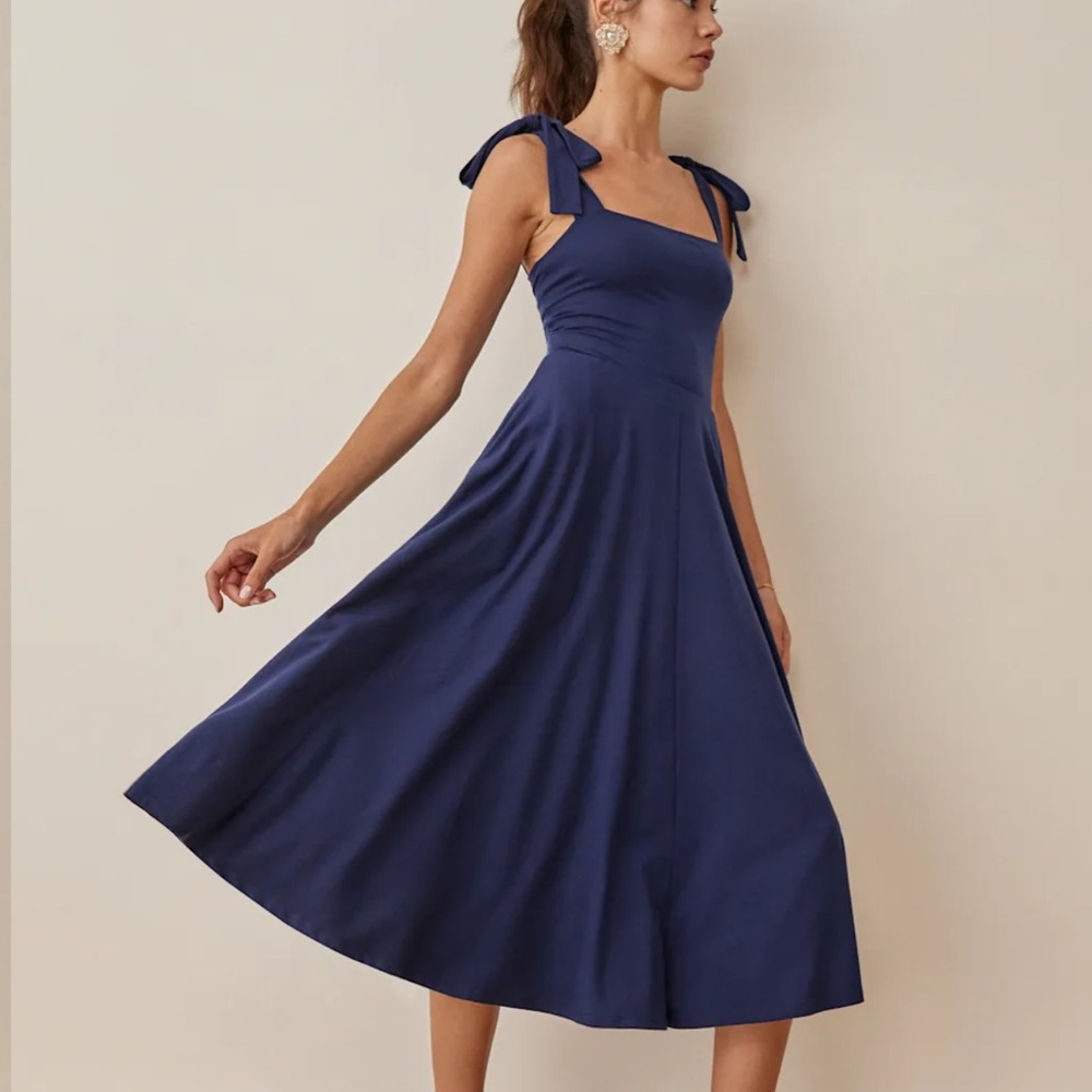 Reformation Edita Knit Navy Blue Midi Dress